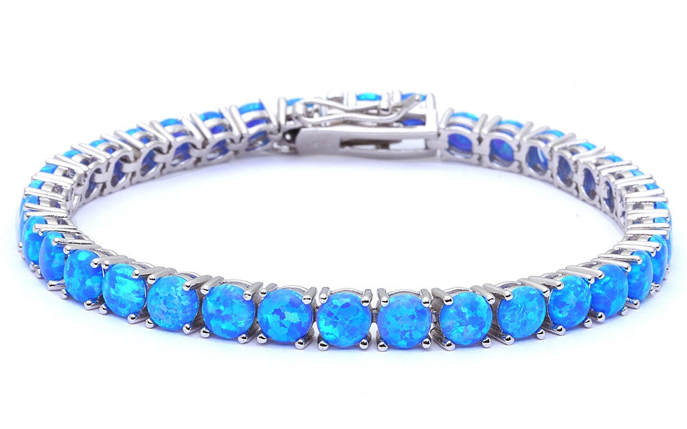 14.5CT 4 Prong Blue Fire Opal .925 Sterling Silver Bracelet