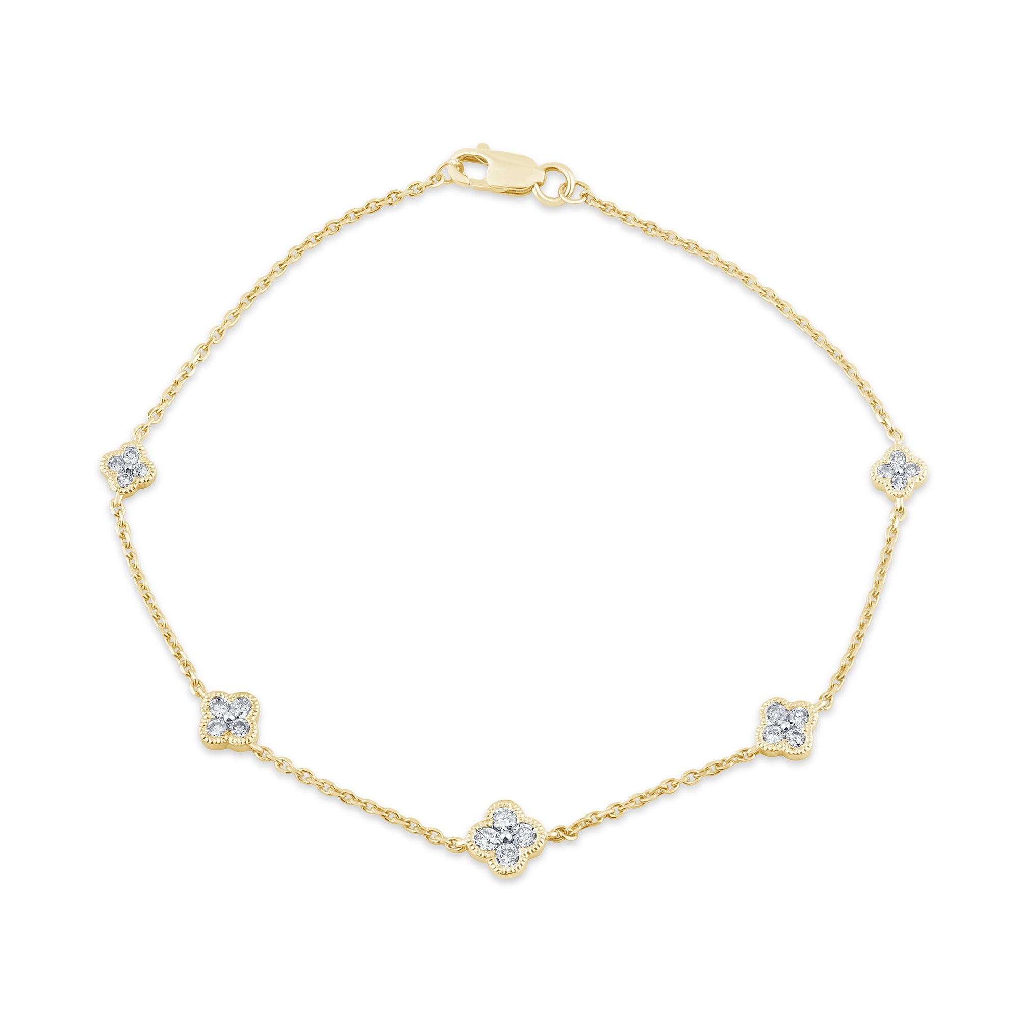 SPECIAL! .42ct G SI 14K Yellow Gold Diamond Flower Chain Bracelet 7" Long