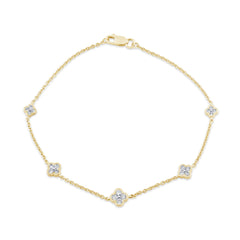 SPECIAL! .42ct G SI 14K Yellow Gold Diamond Flower Chain Bracelet 7" Long