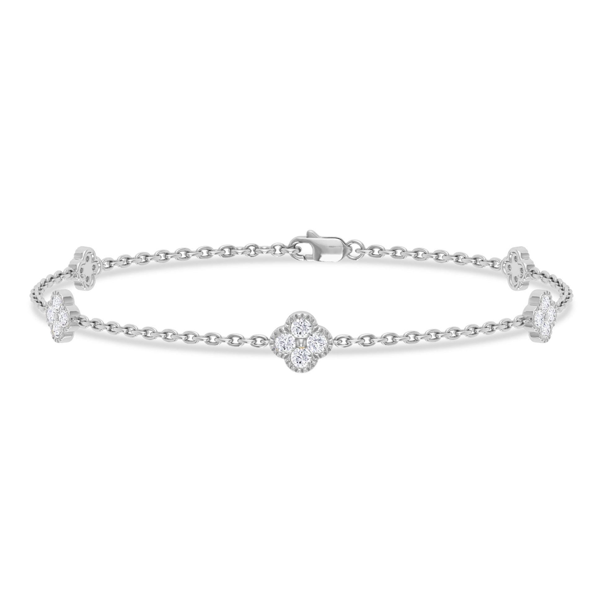 SPECIAL! .45ct 14k White Gold Diamond Flower Chain Bracelet 7"