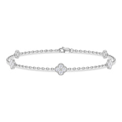SPECIAL! .45ct 14k White Gold Diamond Flower Chain Bracelet 7"