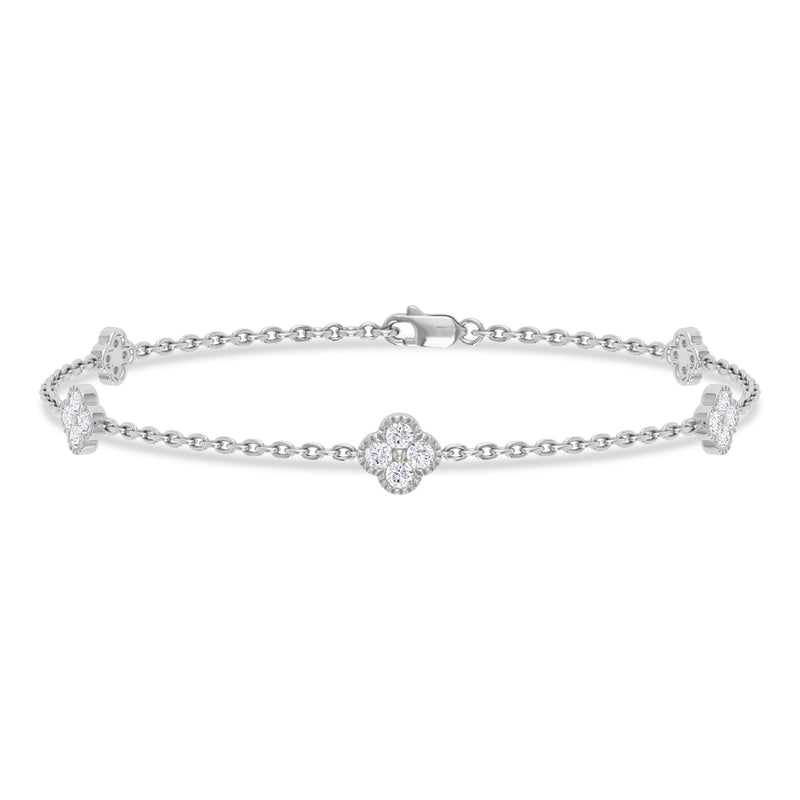 SPECIAL! .45ct 14k White Gold Diamond Flower Chain Bracelet 7"