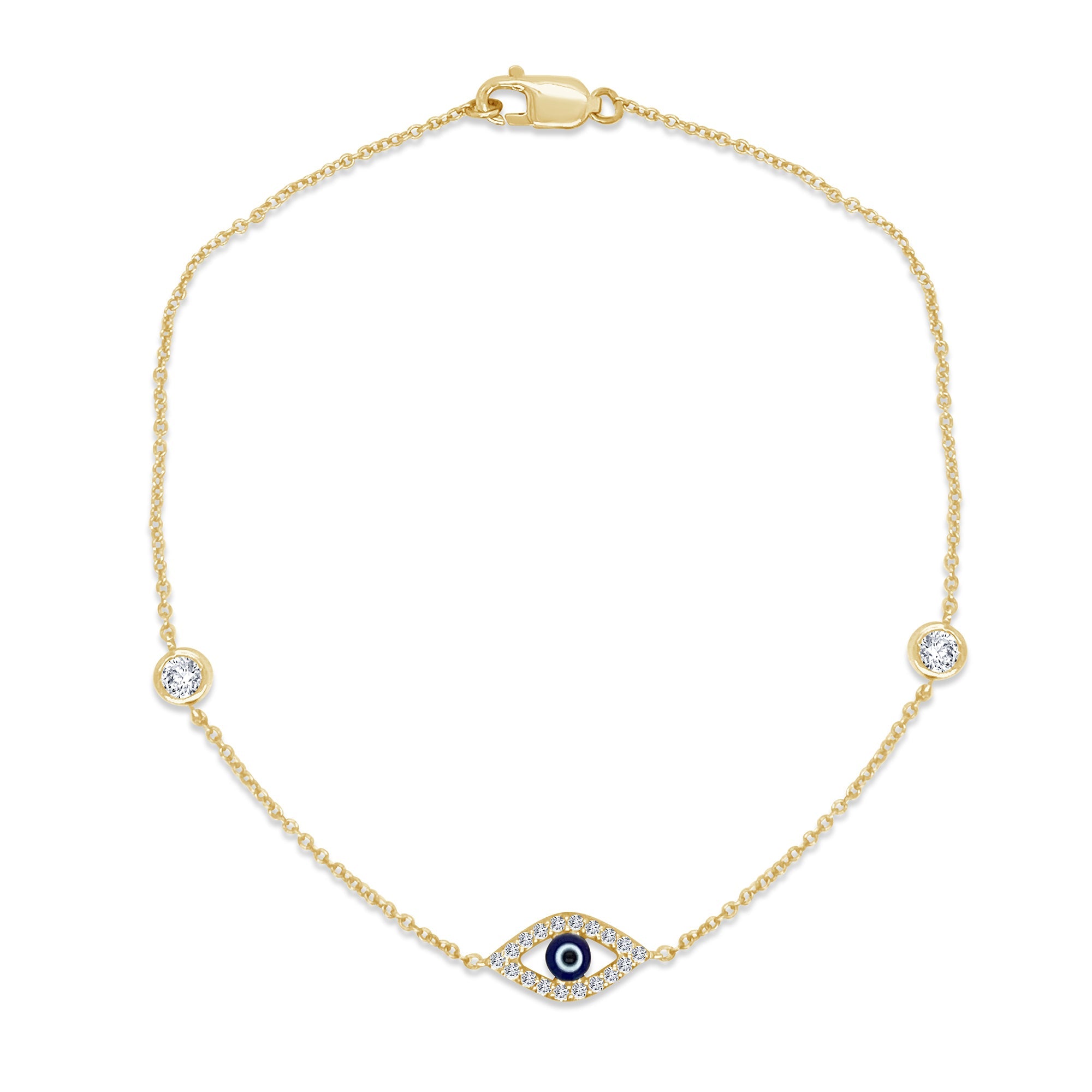 SPECIAL! .23ct G SI 14K Yellow Gold Diamond Evil Eye Bracelet 7" Long