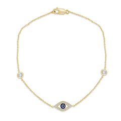 SPECIAL! .23ct G SI 14K Yellow Gold Diamond Evil Eye Bracelet 7" Long