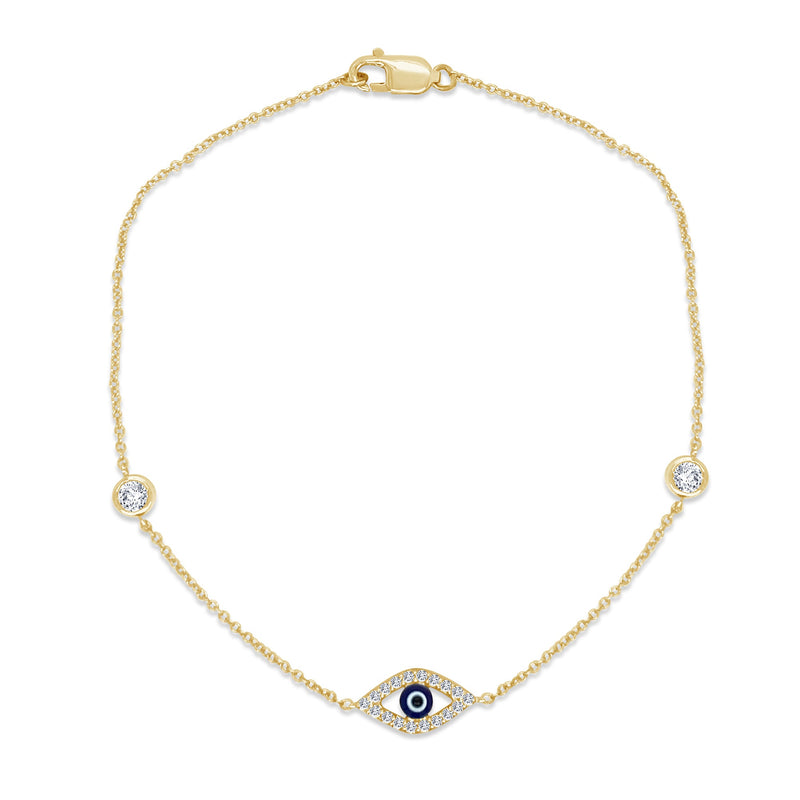 SPECIAL! .23ct G SI 14K Yellow Gold Diamond Evil Eye Bracelet 7" Long