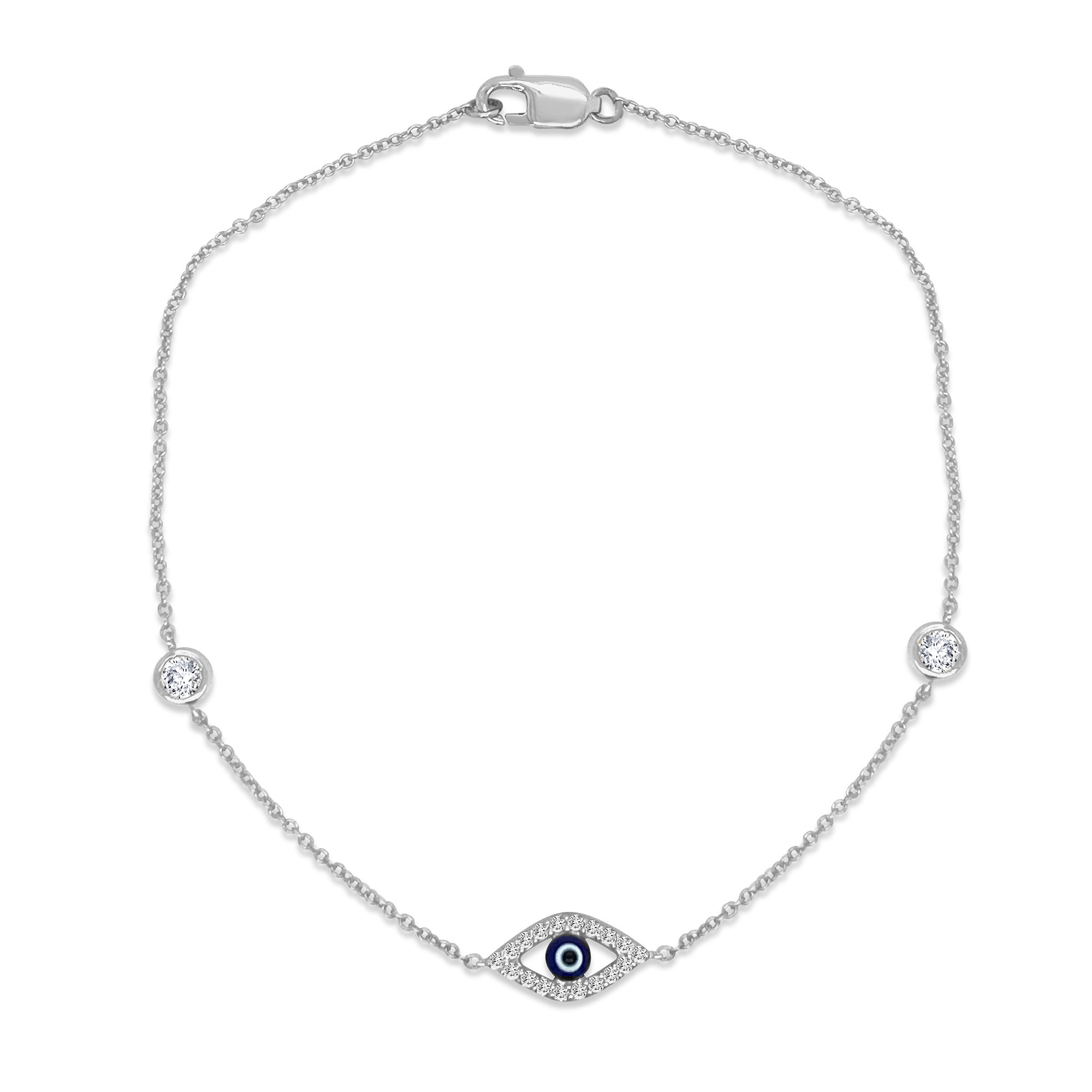 SPECIAL! .22ct G SI 14K White Gold Diamond Evil Eye Bracelet 7" Long