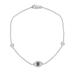 SPECIAL! .22ct G SI 14K White Gold Diamond Evil Eye Bracelet 7" Long