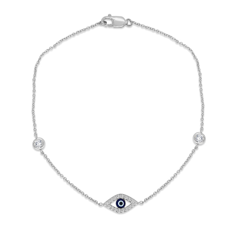 SPECIAL! .22ct G SI 14K White Gold Diamond Evil Eye Bracelet 7" Long