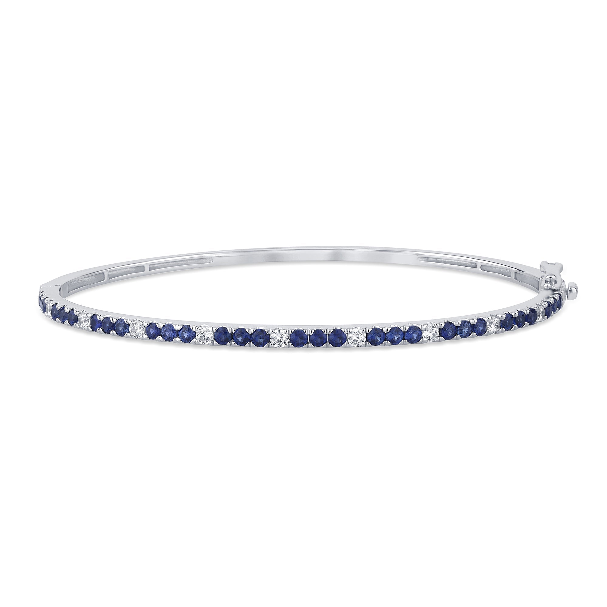 SPECIAL! 1.64ct G SI 14K White Gold Diamond Blue Sapphire Gemstone Bangle Bracelet 59mm