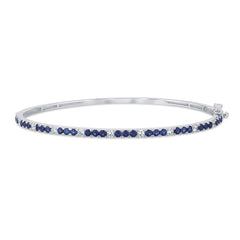 SPECIAL! 1.64ct G SI 14K White Gold Diamond Blue Sapphire Gemstone Bangle Bracelet 59mm