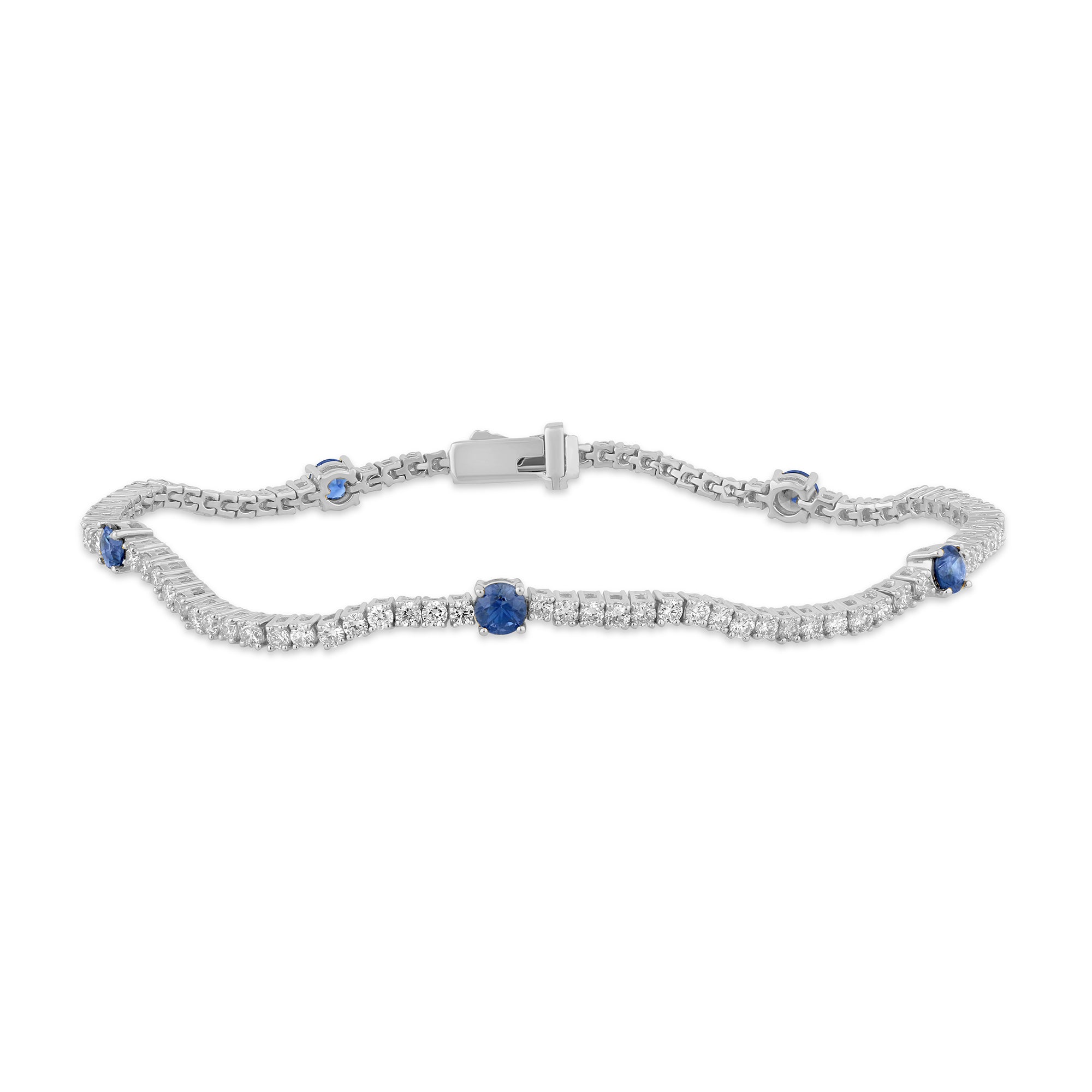 SPECIAL! 2.69ct G SI 14K White Gold Diamond & Blue Sapphire Gemstones Tennis Bracelet 7" Long