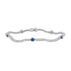 SPECIAL! 2.69ct G SI 14K White Gold Diamond & Blue Sapphire Gemstones Tennis Bracelet 7" Long