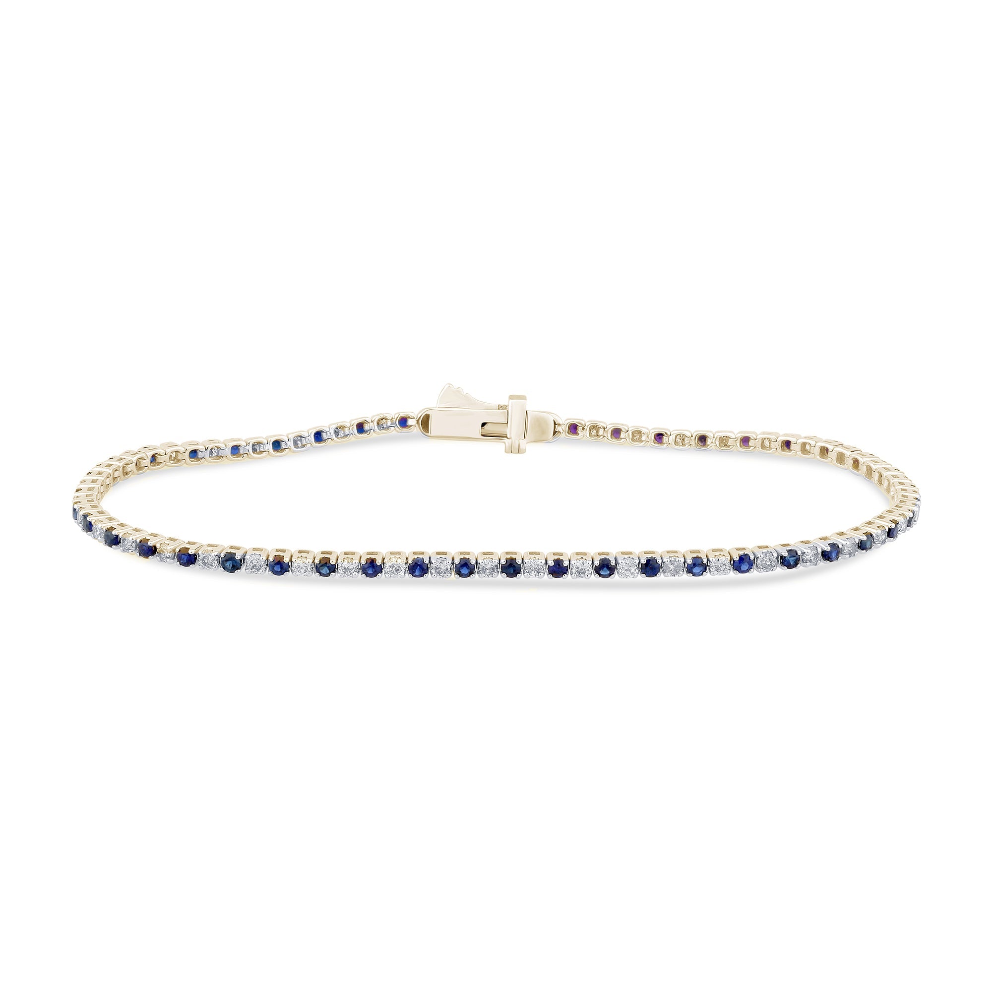 GEMSTONE CLOSEOUT ! 2.09ct G SI 14K Yellow Gold Blue Sapphire & Diamond Tennis Bracelet 7" Long