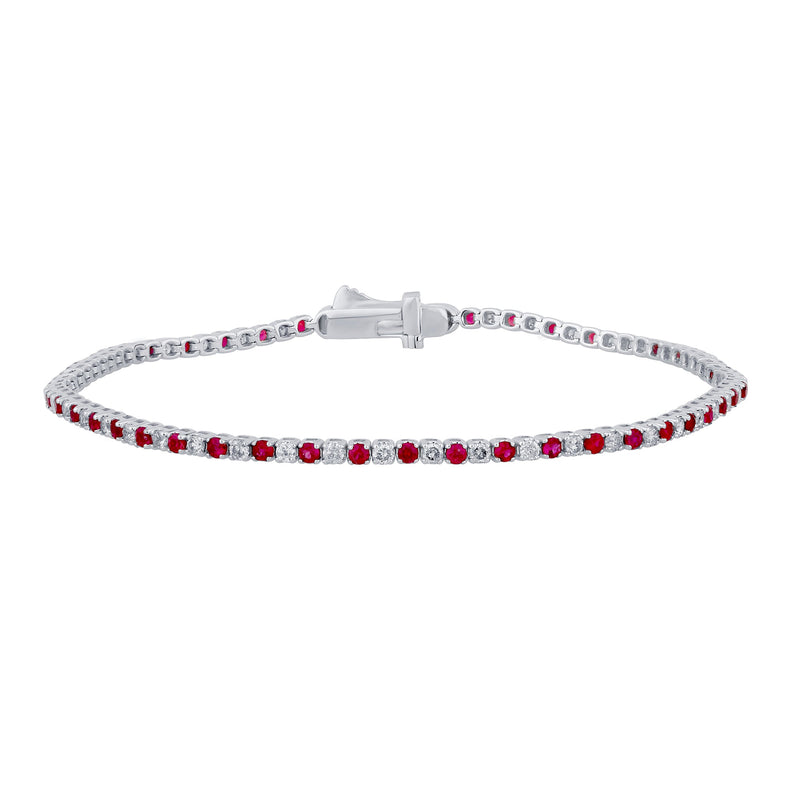 SPECIAL!2.21ct G SI 14K White Gold Ruby Gemstone & Diamond Tennis Bracelet 7" Long