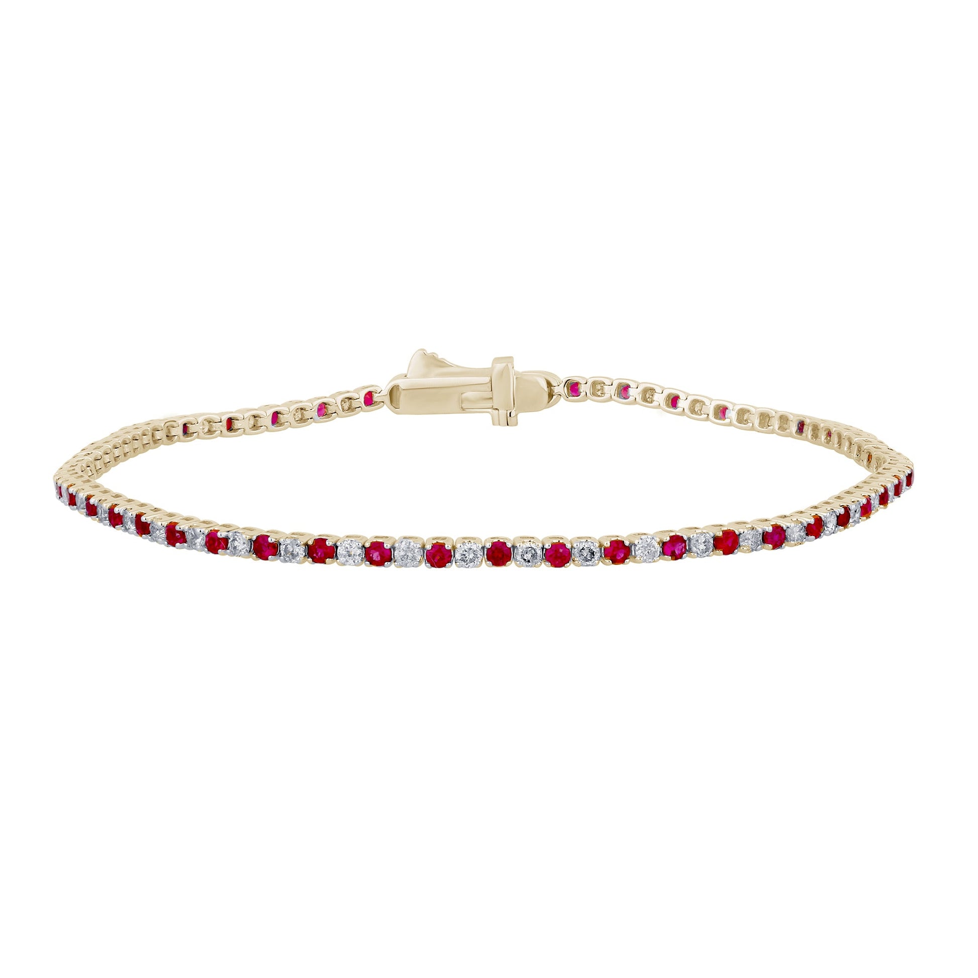 SPECIAL!2.02ct G SI 14K Yellow Gold Ruby Gemstone & Diamond Tennis Bracelet 7" Long