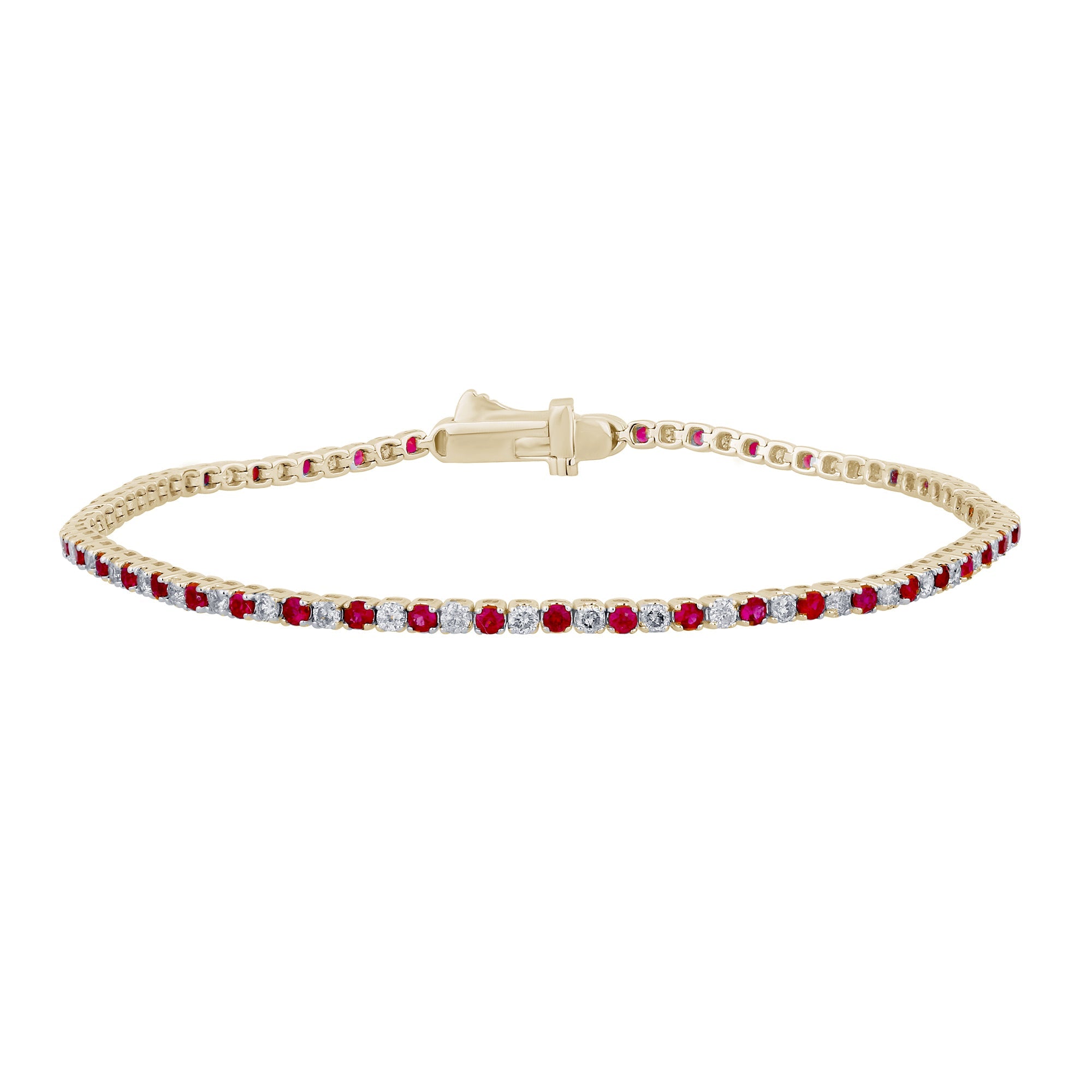 SPECIAL!2.02ct G SI 14K Yellow Gold Ruby Gemstone & Diamond Tennis Bracelet 7" Long