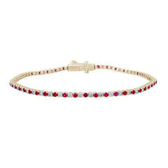 SPECIAL!2.02ct G SI 14K Yellow Gold Ruby Gemstone & Diamond Tennis Bracelet 7" Long