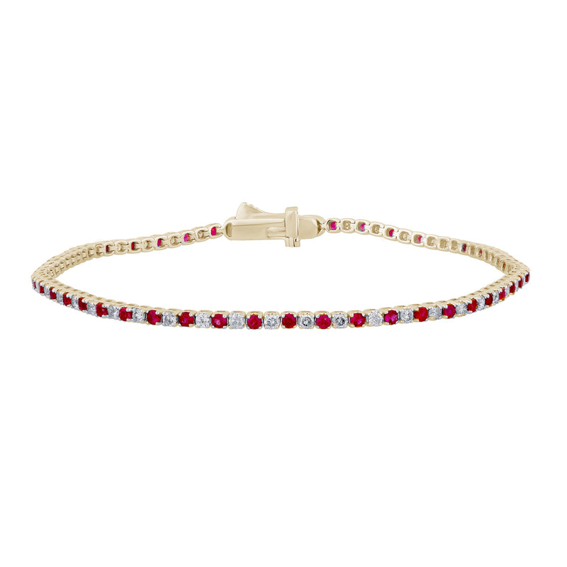 SPECIAL!2.02ct G SI 14K Yellow Gold Ruby Gemstone & Diamond Tennis Bracelet 7" Long