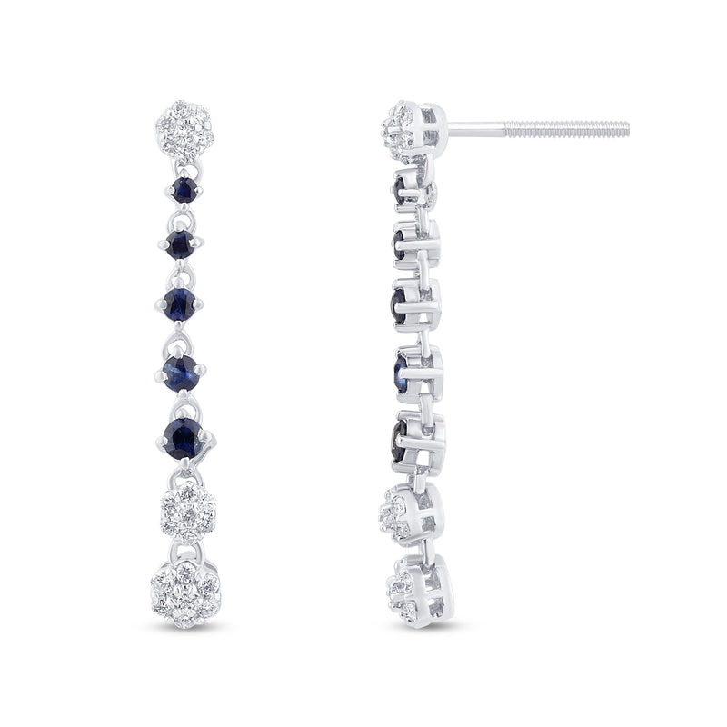 SPECIAL! .50ct G SI 14K White Gold Diamond & Blue Sapphire Dangling Earrings