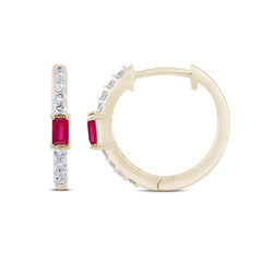 SPECIAL! .49ct G SI 14K Yellow Gold Diamond & Baguette Ruby Gemstone Hoop Post & Click Earings