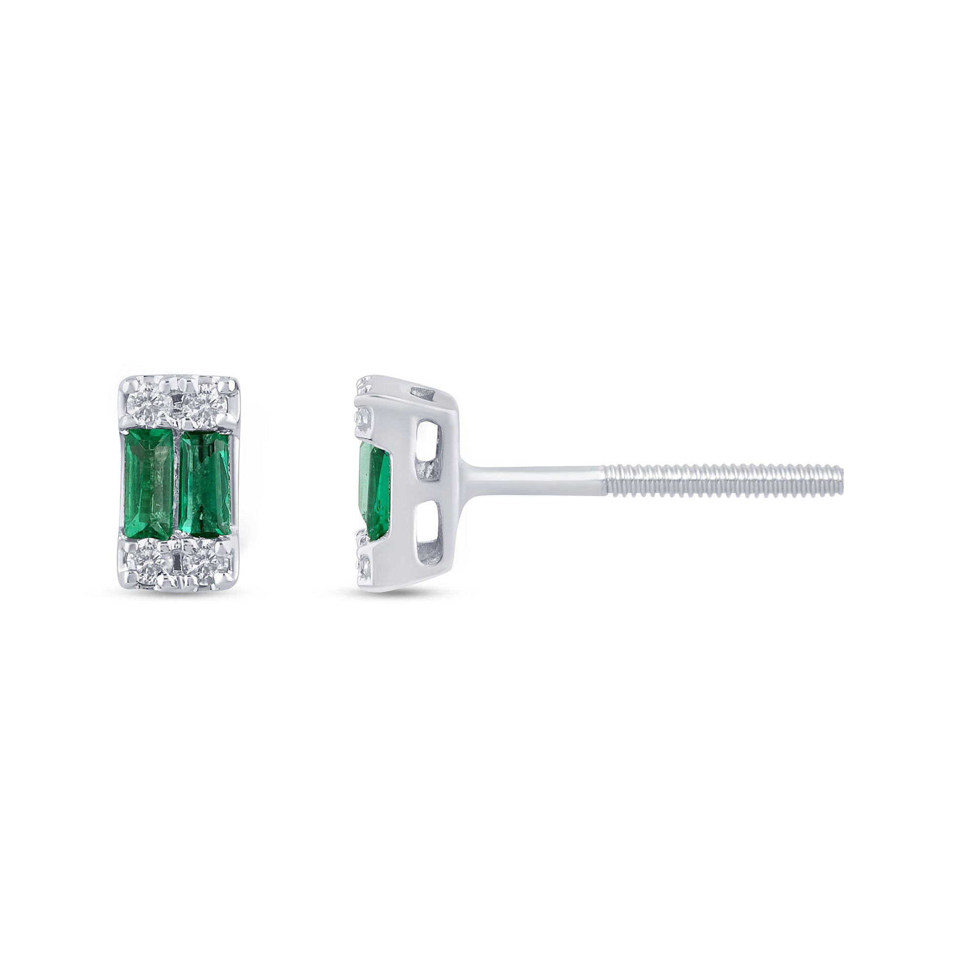 .17ct G SI 14K White Gold Diamond & Emerald Gemstones Earrings