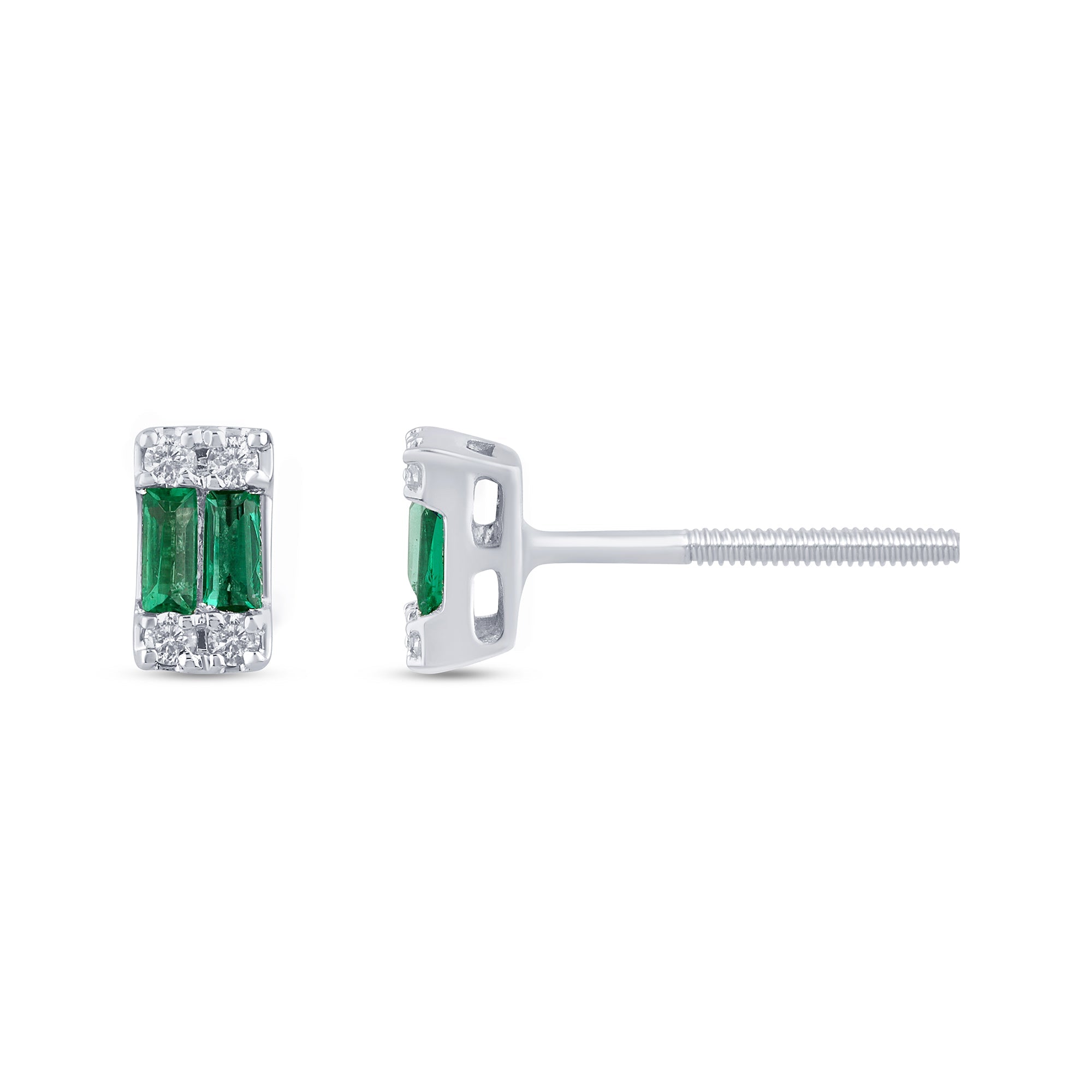 .17ct G SI 14K White Gold Diamond & Emerald Gemstones Earrings