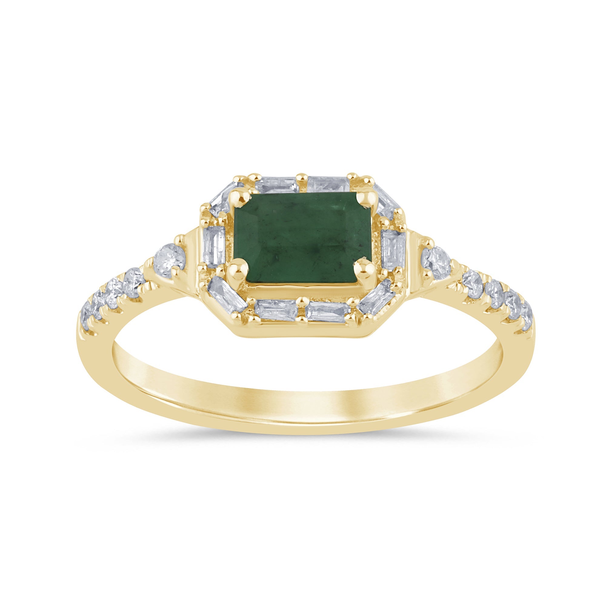 SPECIAL! .72ct G SI 14K Yellow Gold Diamond & Emerald Gemstones Ring  Size 6.5