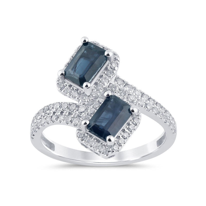 SPECIAL! 1.60ct G SI 14K White Gold Diamond & Blue Sapphire Gemstones Wrap Around Ring  Size 6.5