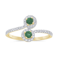 SPECIAL!.40ct G SI 14K Yellow Gold Diamond & Emerald Gemstones Open Ring Band Size 6.5