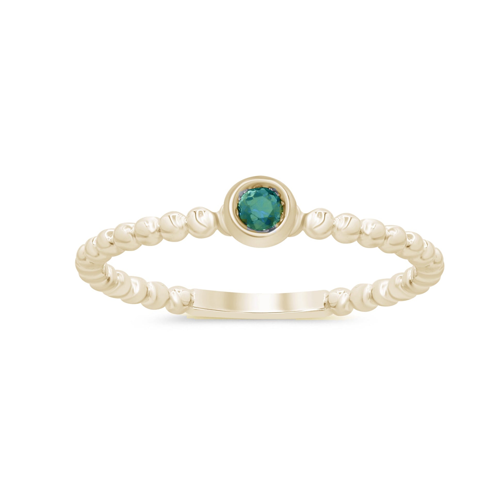 .04ct G SI 14K Yellow Gold Emerald Gemstone Beaded Ring Band Size 6.5