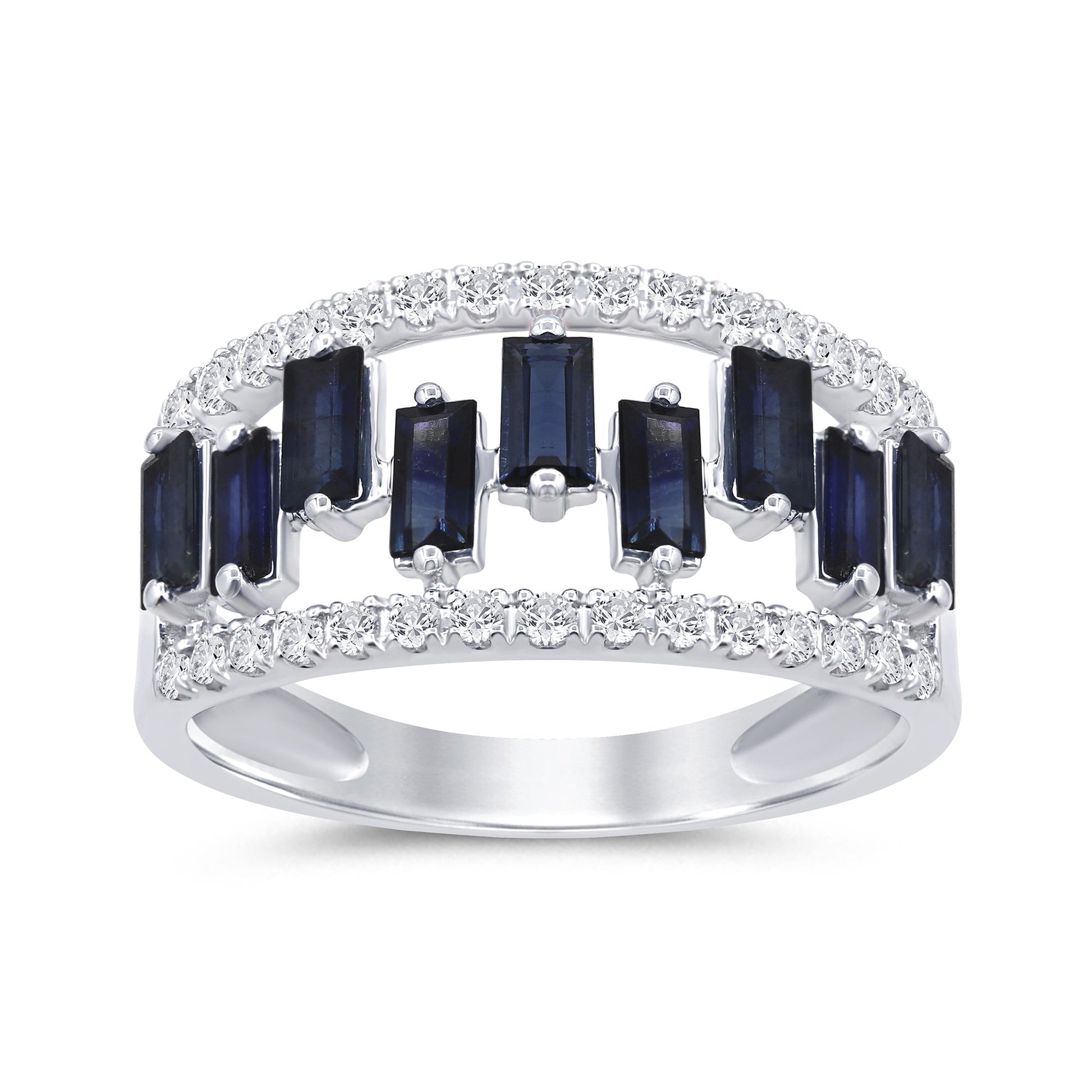 SPECIAL! 1.55ct G SI 14K White Gold Diamond & Baguette Blue Sapphire Gemstone Ring Band