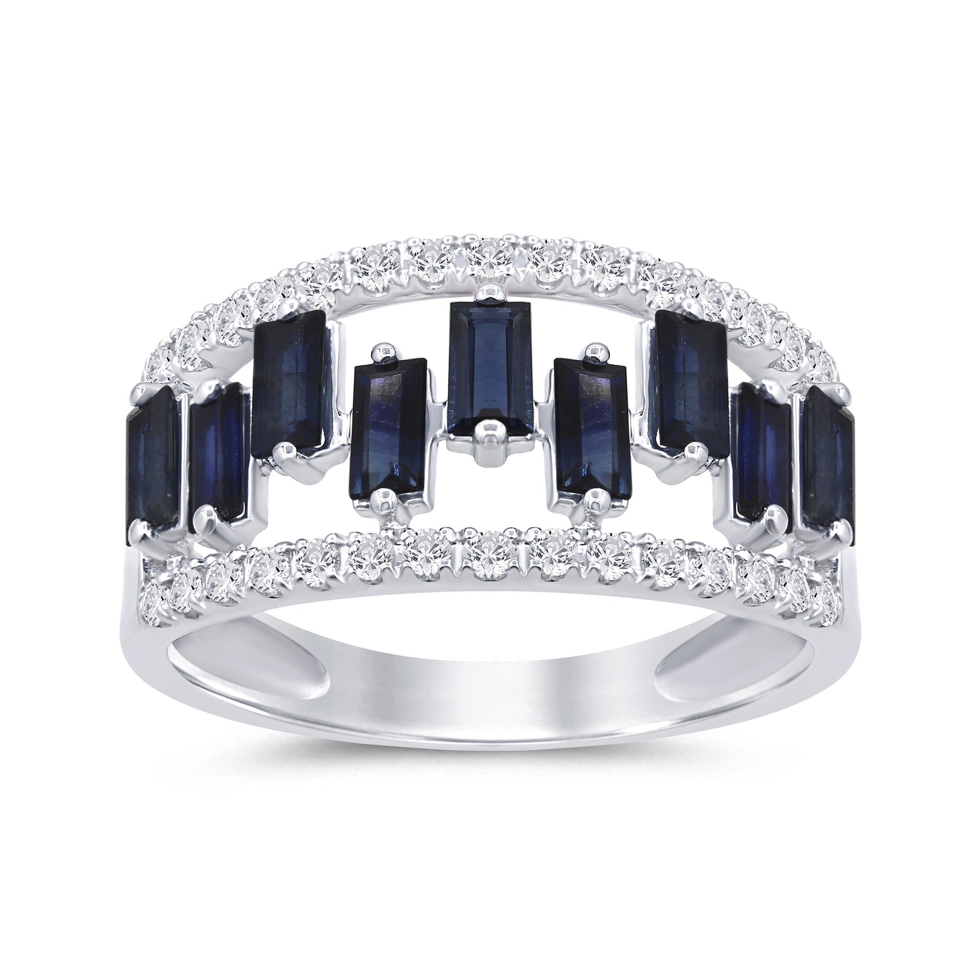 SPECIAL! 1.55ct G SI 14K White Gold Diamond & Baguette Blue Sapphire Gemstone Ring Band