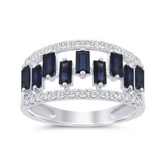 SPECIAL! 1.55ct G SI 14K White Gold Diamond & Baguette Blue Sapphire Gemstone Ring Band