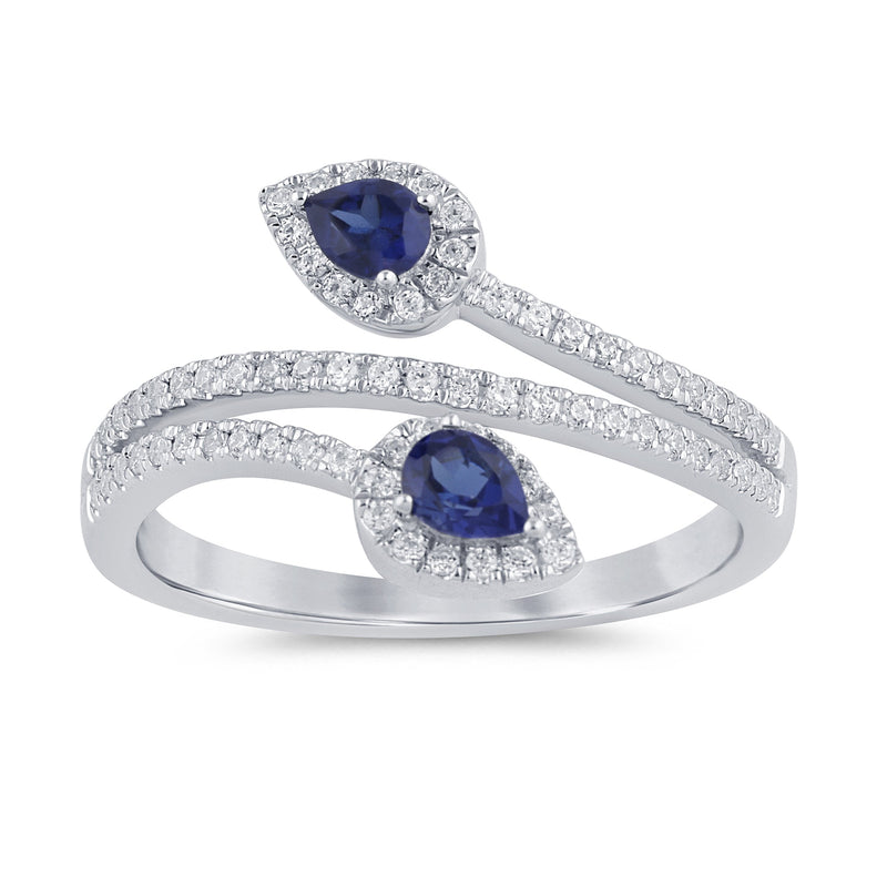 SPECIAL!.65ct Gemstones G SI 14K White Gold Pear Shape Diamond & Blue Sapphire Gemstone Ring Size 6.5