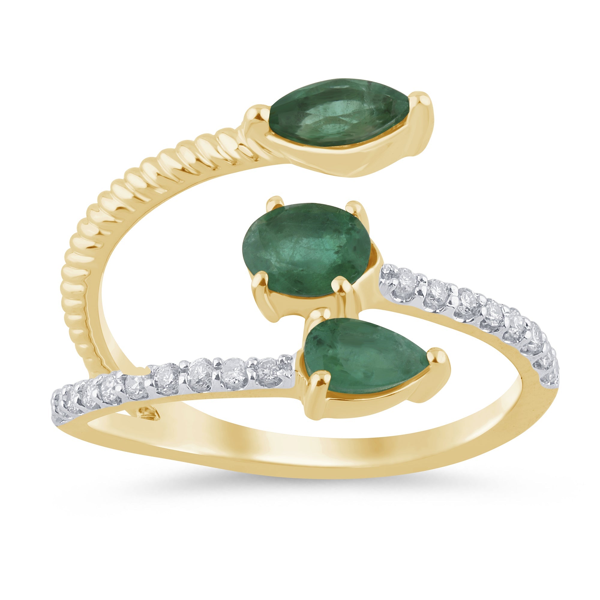 SPECIAL! .90ct G SI 14K Yellow Gold Diamond & Emerald Gemstones Wrap Around Band Ring  Size 6.5