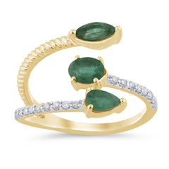 SPECIAL! .90ct G SI 14K Yellow Gold Diamond & Emerald Gemstones Wrap Around Band Ring  Size 6.5