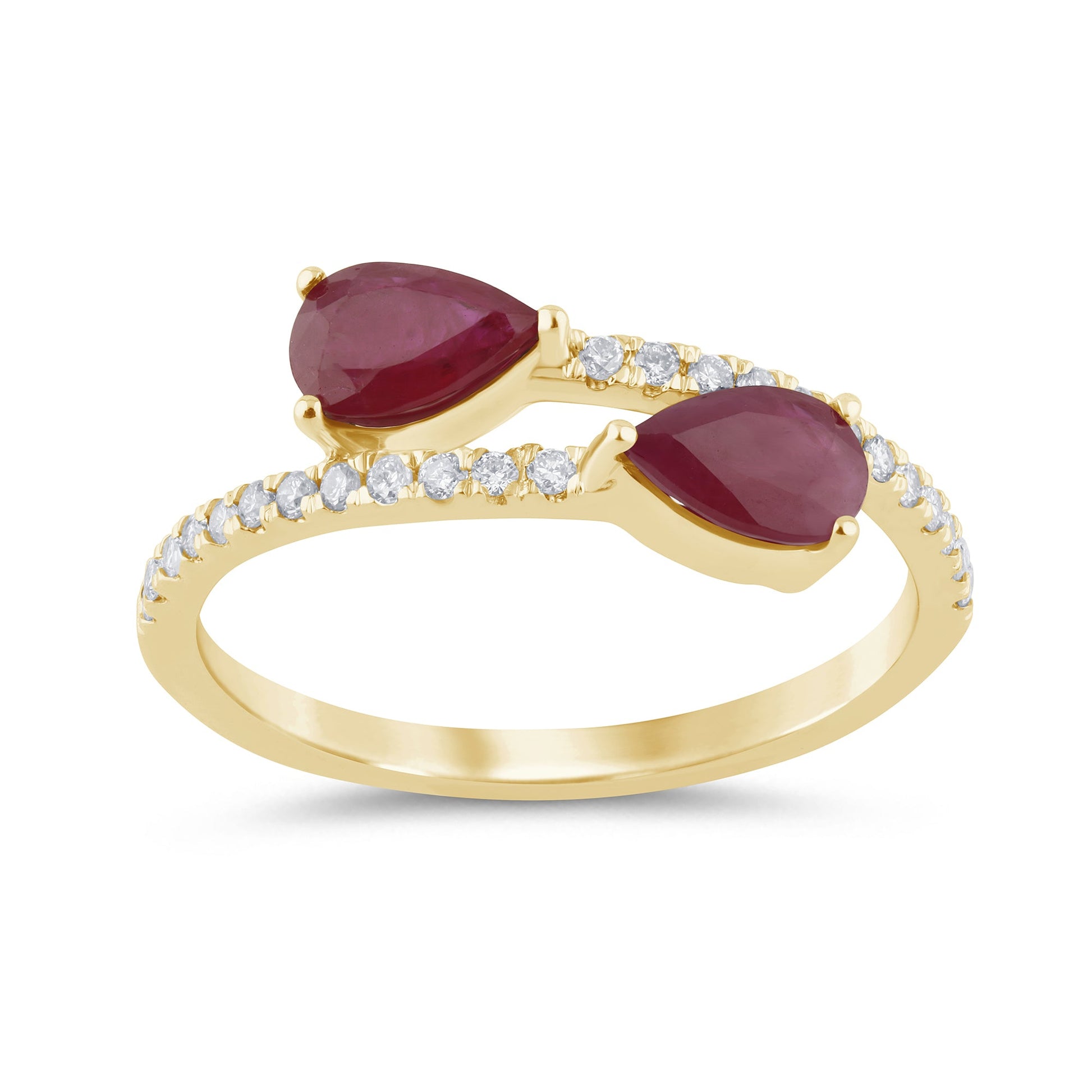 SPECIAL! 1.02ct G SI 14K Yellow Gold Diamond & Pear Shape Ruby Gemstones Band Ring  Size 6.5