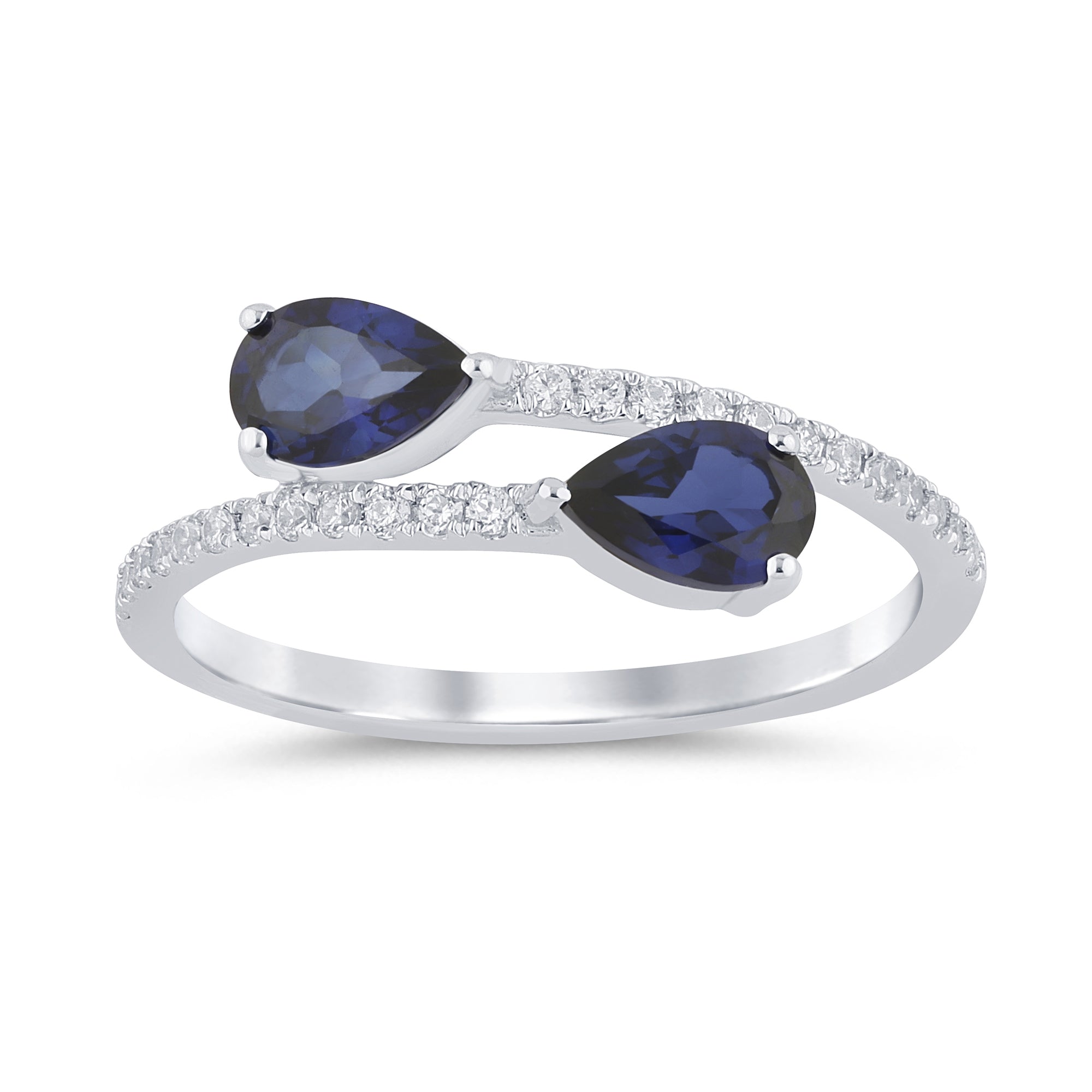 SPECIAL! 1.11ct G SI 14K White Gold Diamond & Pear Shape Blue Sapphire Gemstones Band Ring  Size 6.5