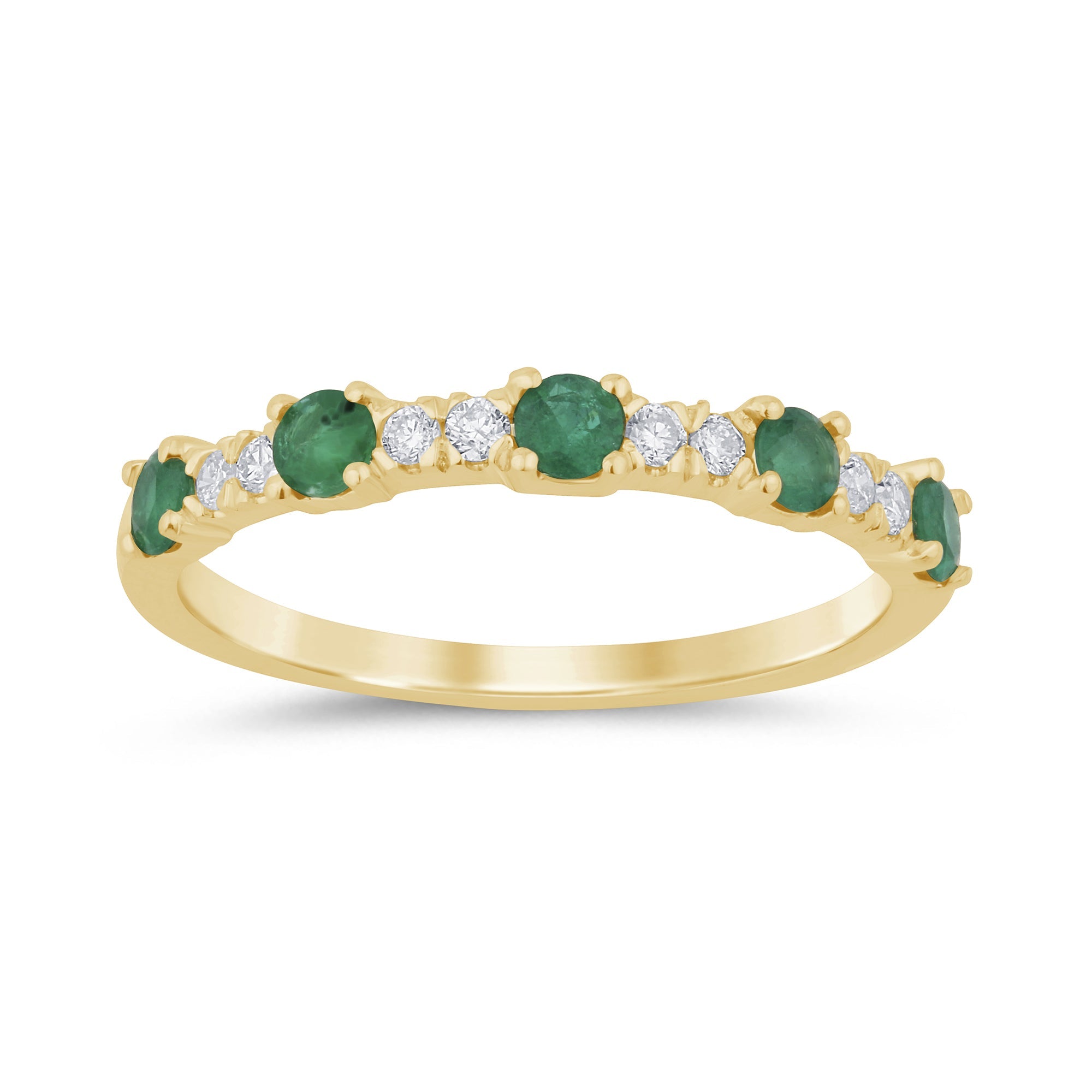 SPECIAL! .48ct G SI 14K Yellow Gold Diamond & Emerald Gemstones Ring Band Size 6.5