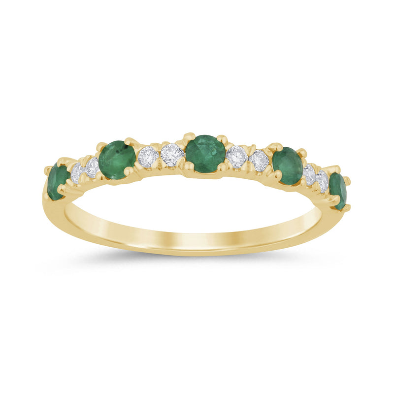 SPECIAL! .48ct G SI 14K Yellow Gold Diamond & Emerald Gemstones Ring Band Size 6.5