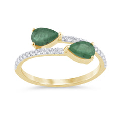 SPECIAL! .86ct G SI 14K Yellow Gold Diamond & Pear Shape Emerald Gemstones Band Ring  Size 6.5