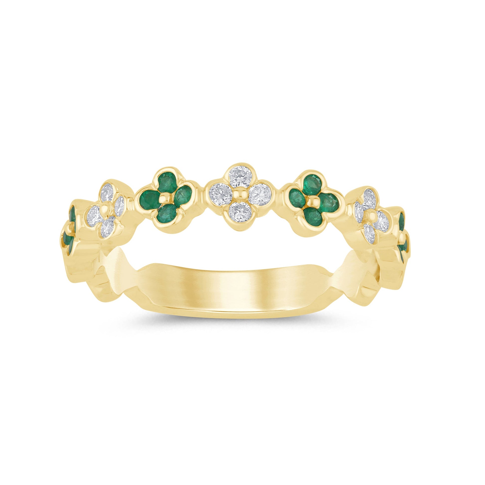 SPECIAL! .26ct G SI 14K Yellow Gold Diamond & Emerald Gemstone Band Ring Size 6.5