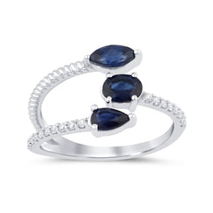 SPECIAL! 1.08ct G SI 14K White Gold Diamond & Blue Sapphire Gemstones Wrap Around Ring  Size 6.5