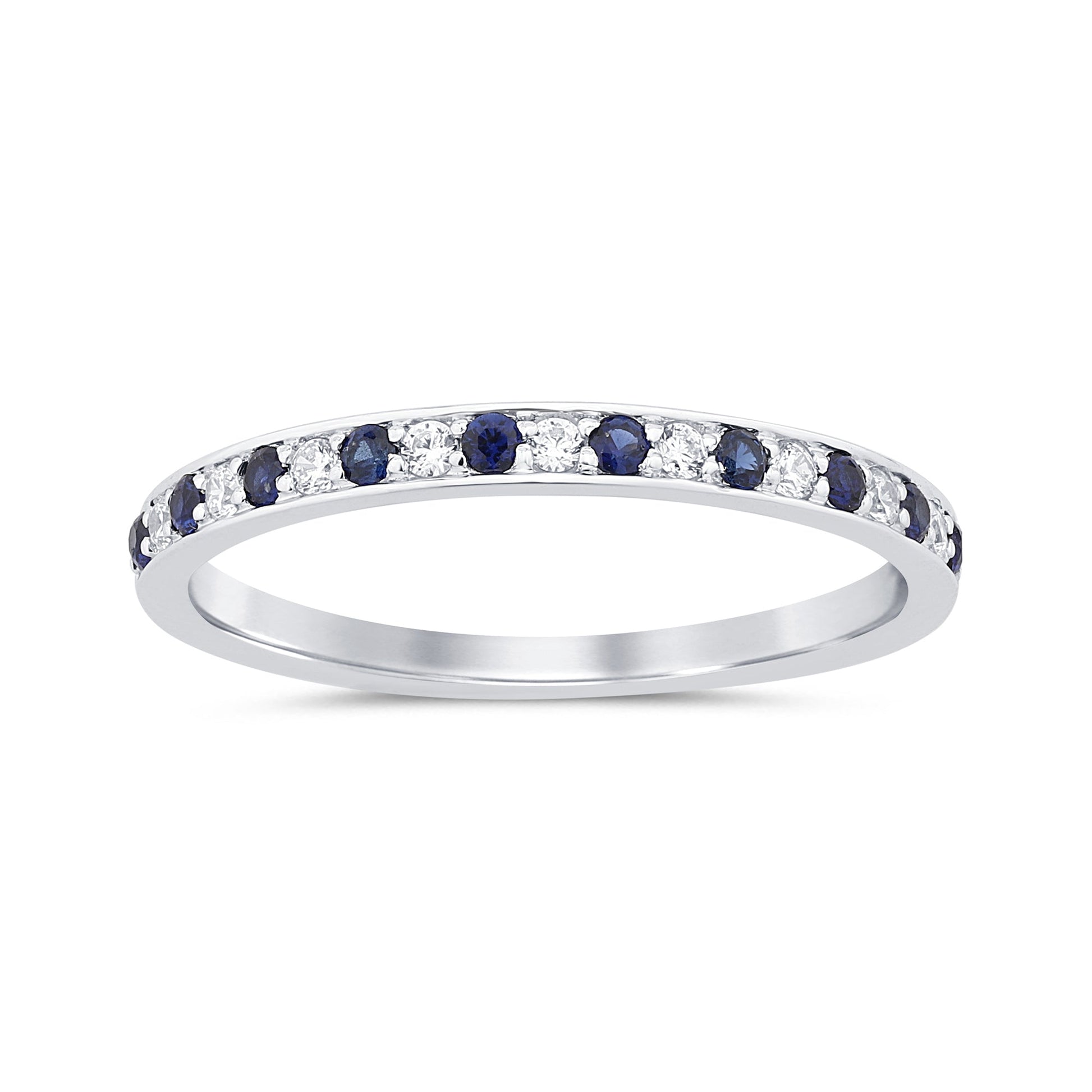SPECIAL! .28ct G SI 14K White Gold Diamond Blue Sapphire Gemstone Band Ring Size 6.5