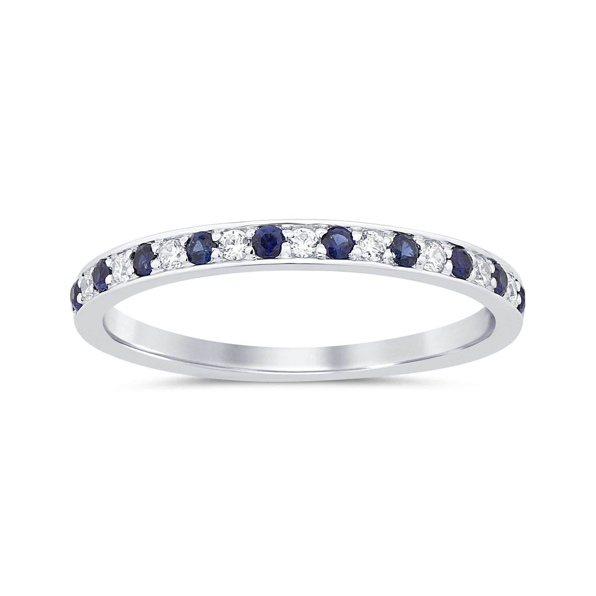 SPECIAL! .28ct G SI 14K White Gold Diamond Blue Sapphire Gemstone Band Ring Size 6.5