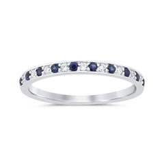 SPECIAL! .28ct G SI 14K White Gold Diamond Blue Sapphire Gemstone Band Ring Size 6.5