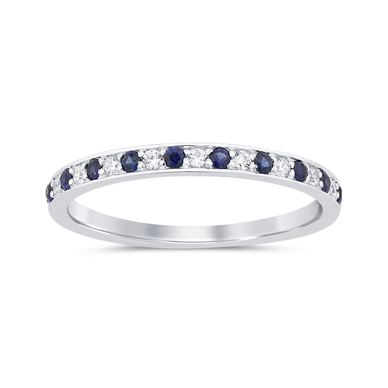 SPECIAL! .28ct G SI 14K White Gold Diamond Blue Sapphire Gemstone Band Ring Size 6.5