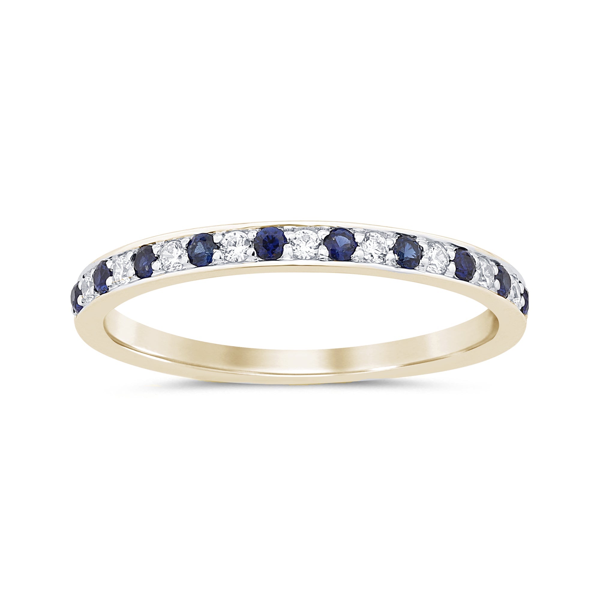 .10ct, .15ct G SI 14K Yellow Gold Diamond Blue Sapphire Gemstone Band Ring Size 6.5