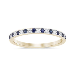 .10ct, .15ct G SI 14K Yellow Gold Diamond Blue Sapphire Gemstone Band Ring Size 6.5