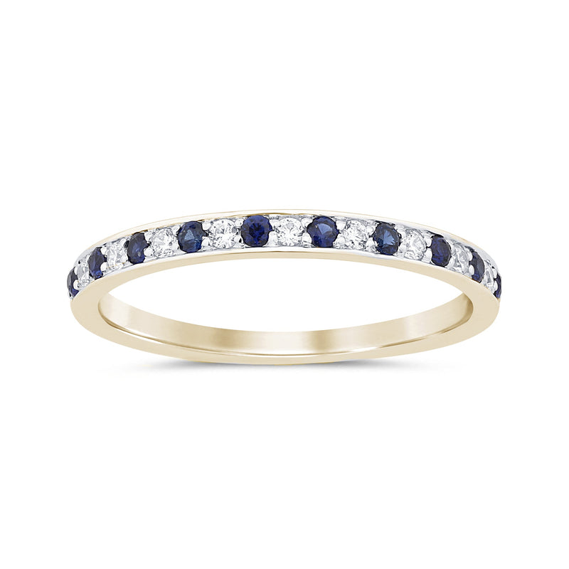 .10ct, .15ct G SI 14K Yellow Gold Diamond Blue Sapphire Gemstone Band Ring Size 6.5